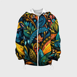 Куртка с капюшоном детская Растительный узор в бразильском стиле, цвет: 3D-белый