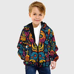 Куртка с капюшоном детская Узор в мексиканском стиле, цвет: 3D-черный — фото 2