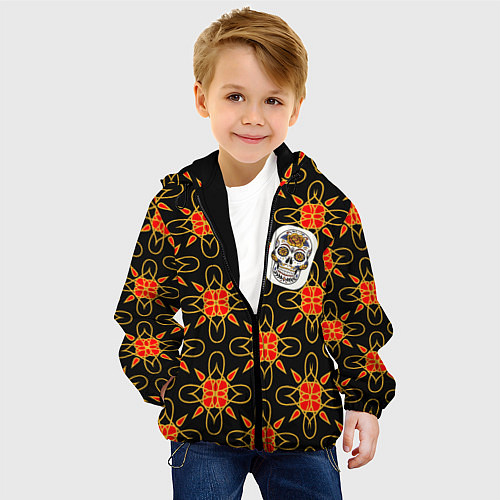 Детская куртка Радужный цветочный череп / 3D-Черный – фото 4