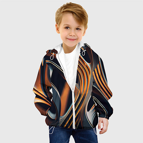 Детская куртка Слияние красок оранжевого и чёрного абстракция / 3D-Белый – фото 4