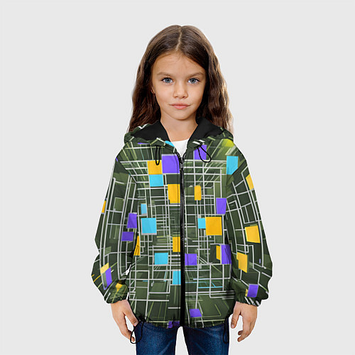 Детская куртка Разноцветные квадраты и белые полосы / 3D-Черный – фото 3