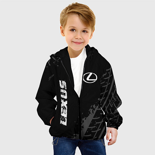 Детская куртка Lexus speed на темном фоне со следами шин вертикал / 3D-Черный – фото 4