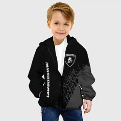 Куртка с капюшоном детская Lamborghini speed на темном фоне со следами шин ве, цвет: 3D-черный — фото 2