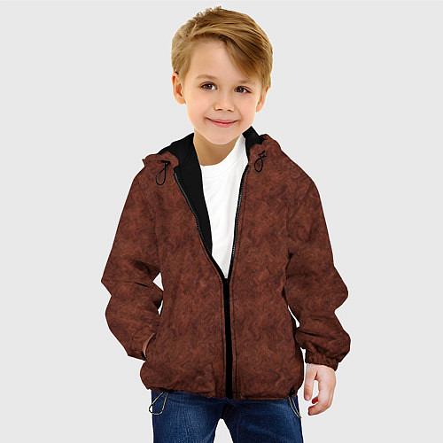 Детская куртка Красно-коричневый имитация меха / 3D-Черный – фото 4