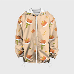 Куртка с капюшоном детская Лисички с листьями, цвет: 3D-белый