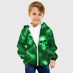 Куртка с капюшоном детская Зелёные черепа и кости, цвет: 3D-белый — фото 2