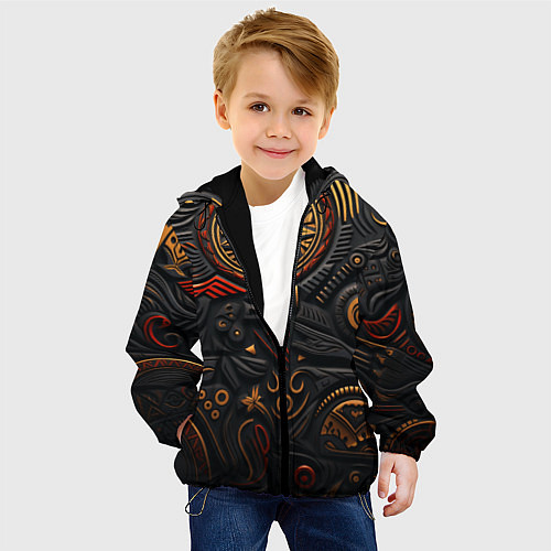 Детская куртка Абстрактный узор в славянской стилистике / 3D-Черный – фото 4
