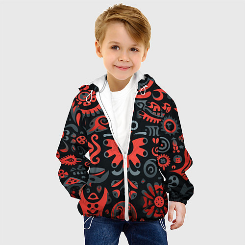 Детская куртка Красно-черный узор в славянском стиле / 3D-Белый – фото 4