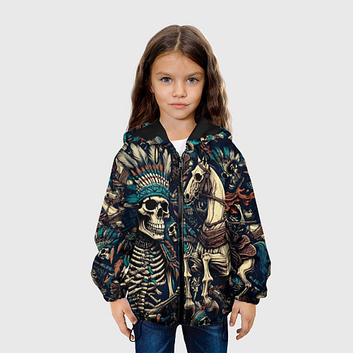 Детская куртка Татуировка скелета индейца и ковбоя в техасе / 3D-Черный – фото 3