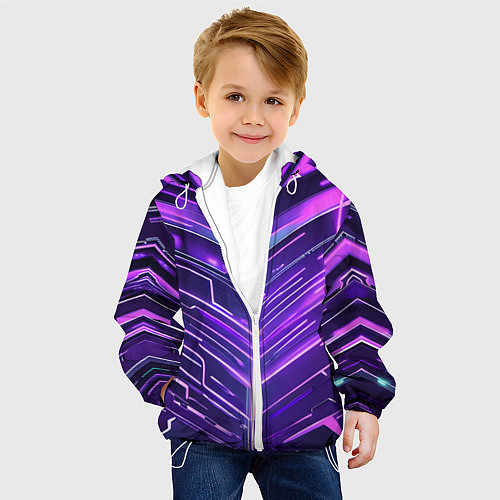 Детская куртка Фиолетовые неон полосы киберпанк / 3D-Белый – фото 4