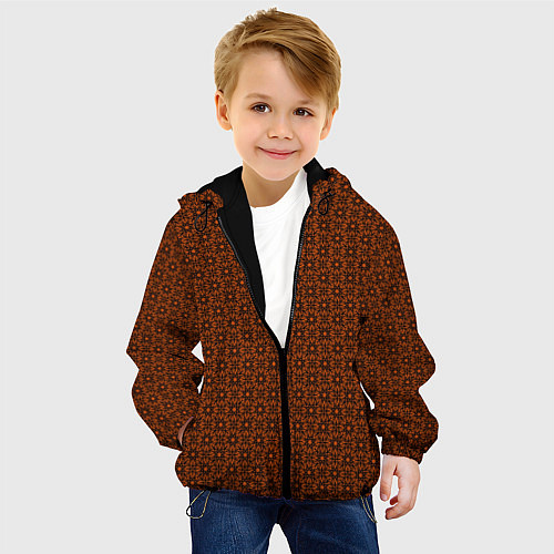 Детская куртка Цветочный узорчатый чёрно-оранжевый / 3D-Черный – фото 4