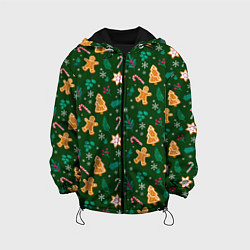 Куртка с капюшоном детская New year pattern with green background, цвет: 3D-черный