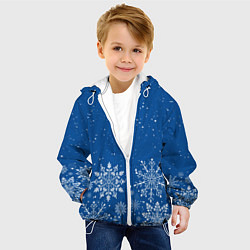 Куртка с капюшоном детская Текстура снежинок на синем фоне, цвет: 3D-белый — фото 2