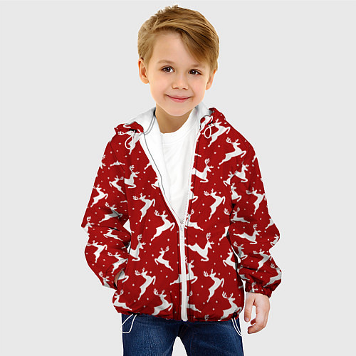 Детская куртка Красный паттерн с новогодними оленями / 3D-Белый – фото 4