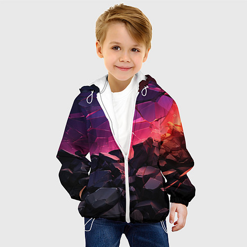 Детская куртка Темные фиолетовые камни текстура / 3D-Белый – фото 4