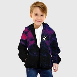 Куртка с капюшоном детская БМВ на фоне сиреневого дыма, цвет: 3D-черный — фото 2