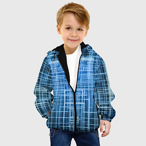 Детская куртка Синие неоновые полосы киберпанк / 3D-Черный – фото 4