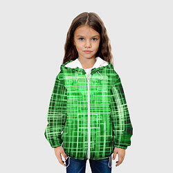 Куртка с капюшоном детская Зелёные неоновые полосы киберпанк, цвет: 3D-белый — фото 2