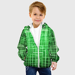 Куртка с капюшоном детская Зелёные неоновые полосы киберпанк, цвет: 3D-белый — фото 2