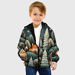 Куртка с капюшоном детская Ночной снегопад в лесу, цвет: 3D-черный — фото 2