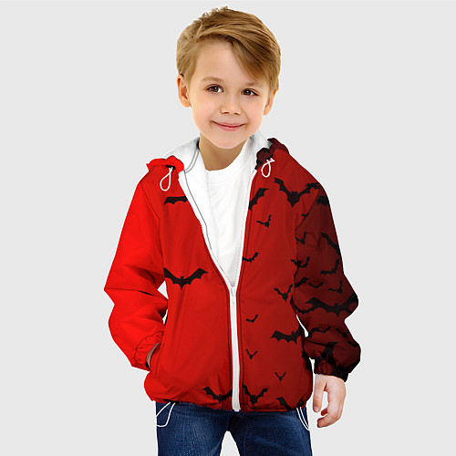 Детская куртка Летучие мыши на красном фоне / 3D-Белый – фото 4