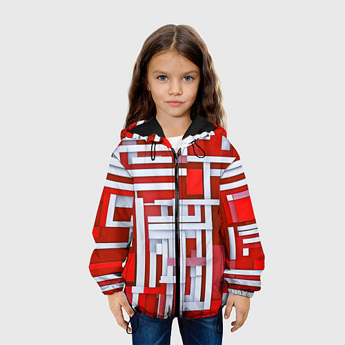 Детская куртка Полосы на красном фоне / 3D-Черный – фото 3