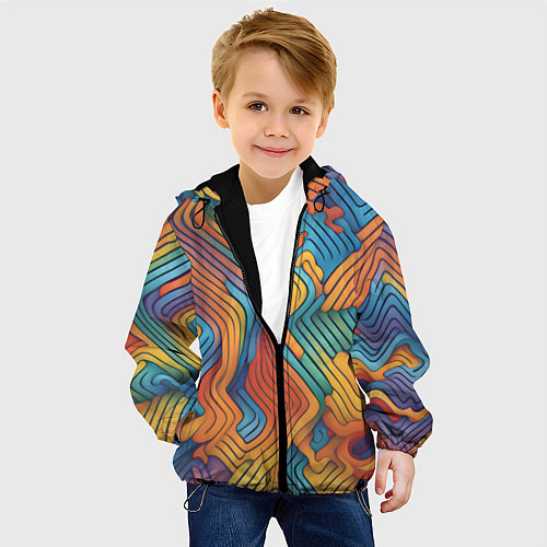 Детская куртка Волнистые линии жёлтые и голубые / 3D-Черный – фото 4