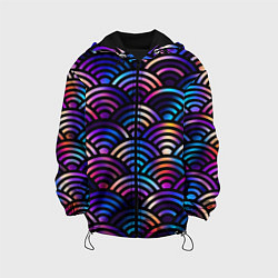 Куртка с капюшоном детская Разноцветные волны-чешуйки, цвет: 3D-черный