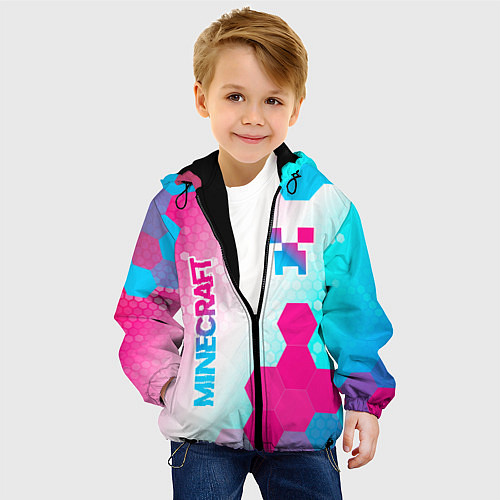 Детская куртка Minecraft neon gradient style вертикально / 3D-Черный – фото 4