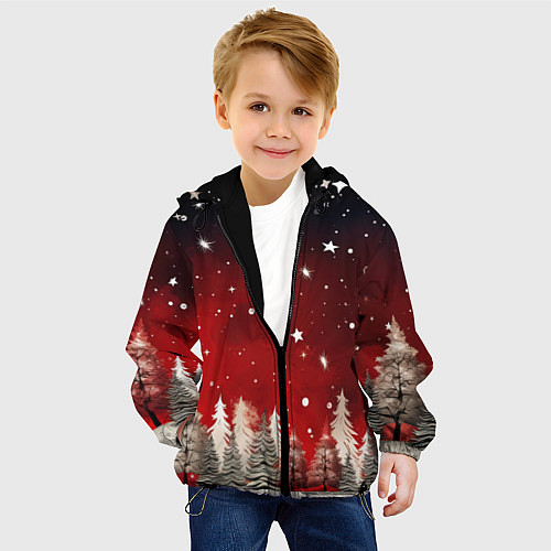 Детская куртка Морозное утро в деревне / 3D-Черный – фото 4