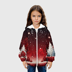 Куртка с капюшоном детская Зимний берег реки с деревьями и льдом, цвет: 3D-белый — фото 2