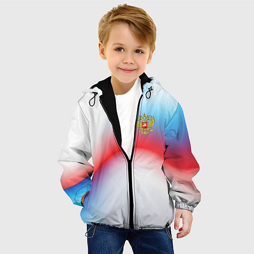 Детская куртка Герб России на фоне абстрактного триколора / 3D-Черный – фото 4