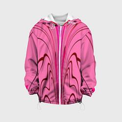 Куртка с капюшоном детская Плавные линии на розовом фоне, цвет: 3D-белый