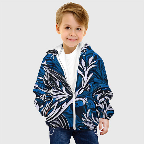 Детская куртка Синий и белый узор на чёрном фоне / 3D-Белый – фото 4