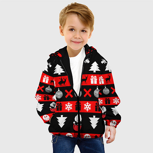 Детская куртка Новогодний патерн с оленями и сантой / 3D-Черный – фото 4