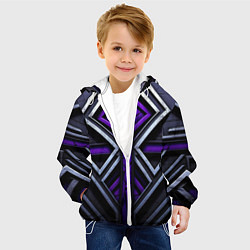 Куртка с капюшоном детская Фиолетовые вставки на черном фоне, цвет: 3D-белый — фото 2