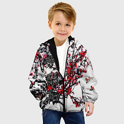Куртка с капюшоном детская Японский стиль иероглифы, цвет: 3D-черный — фото 2