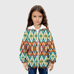 Куртка с капюшоном детская Орнамент икат - имитация аткласной ткани, цвет: 3D-белый — фото 2