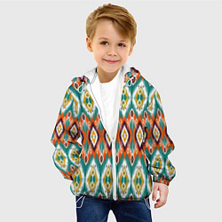 Куртка с капюшоном детская Орнамент икат - имитация аткласной ткани, цвет: 3D-белый — фото 2