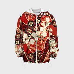 Куртка с капюшоном детская Японские хризантемы с сакурой, цвет: 3D-белый