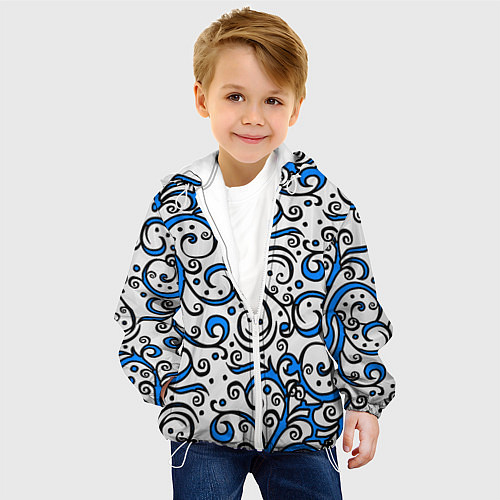 Детская куртка Синие кружевные узоры / 3D-Белый – фото 4
