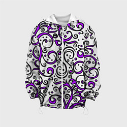 Куртка с капюшоном детская Фиолетовые кружевные узоры, цвет: 3D-белый