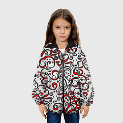 Куртка с капюшоном детская Красный кружевной узор, цвет: 3D-черный — фото 2