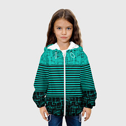 Куртка с капюшоном детская Темно бирюзовый полосатый узор, цвет: 3D-белый — фото 2