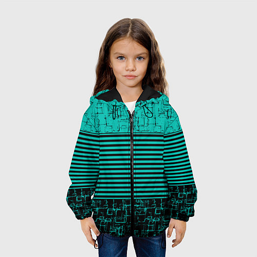 Детская куртка Темно бирюзовый полосатый узор / 3D-Черный – фото 3