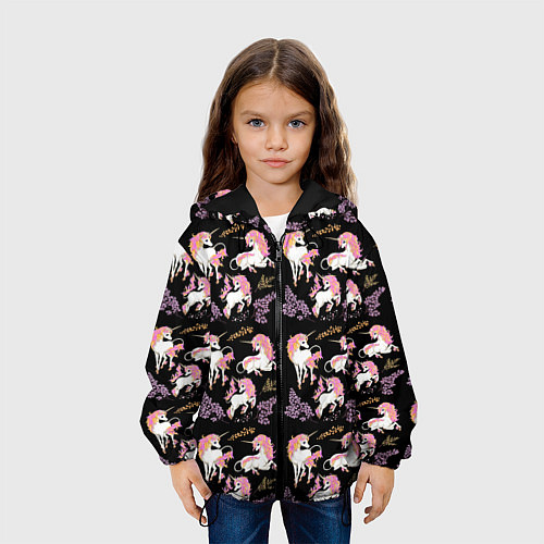 Детская куртка Единорог цветная грива / 3D-Черный – фото 3