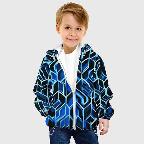 Детская куртка Синие полосы на чёрном фоне / 3D-Белый – фото 4