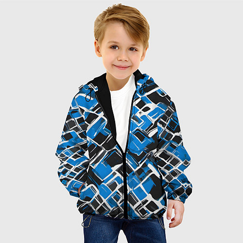 Детская куртка Синие фигуры и белые линии / 3D-Черный – фото 4