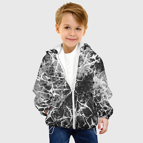 Детская куртка Абстракция - белые трещины на сером фоне / 3D-Белый – фото 4