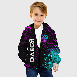 Куртка с капюшоном детская Олеся и неоновый герб России вертикально, цвет: 3D-черный — фото 2